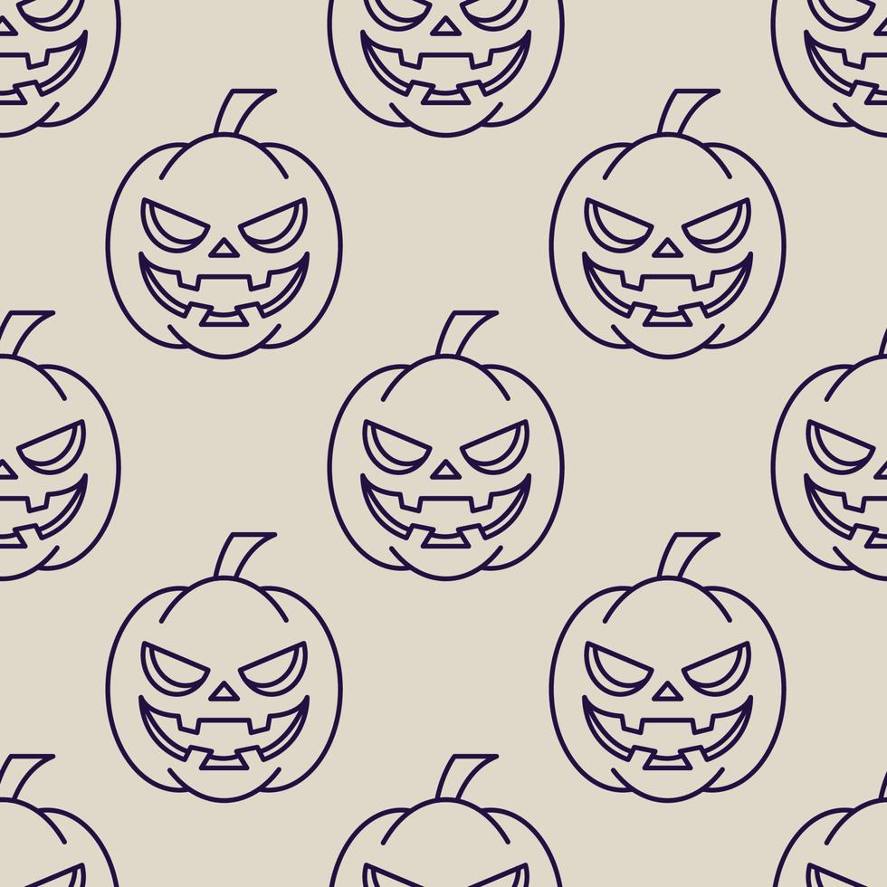 Halloween concept. Vibrant vector seamless pattern of creepy pumpkin on light beige background. Perfect for wrapping, wallpapers, postcards, web sites, shops