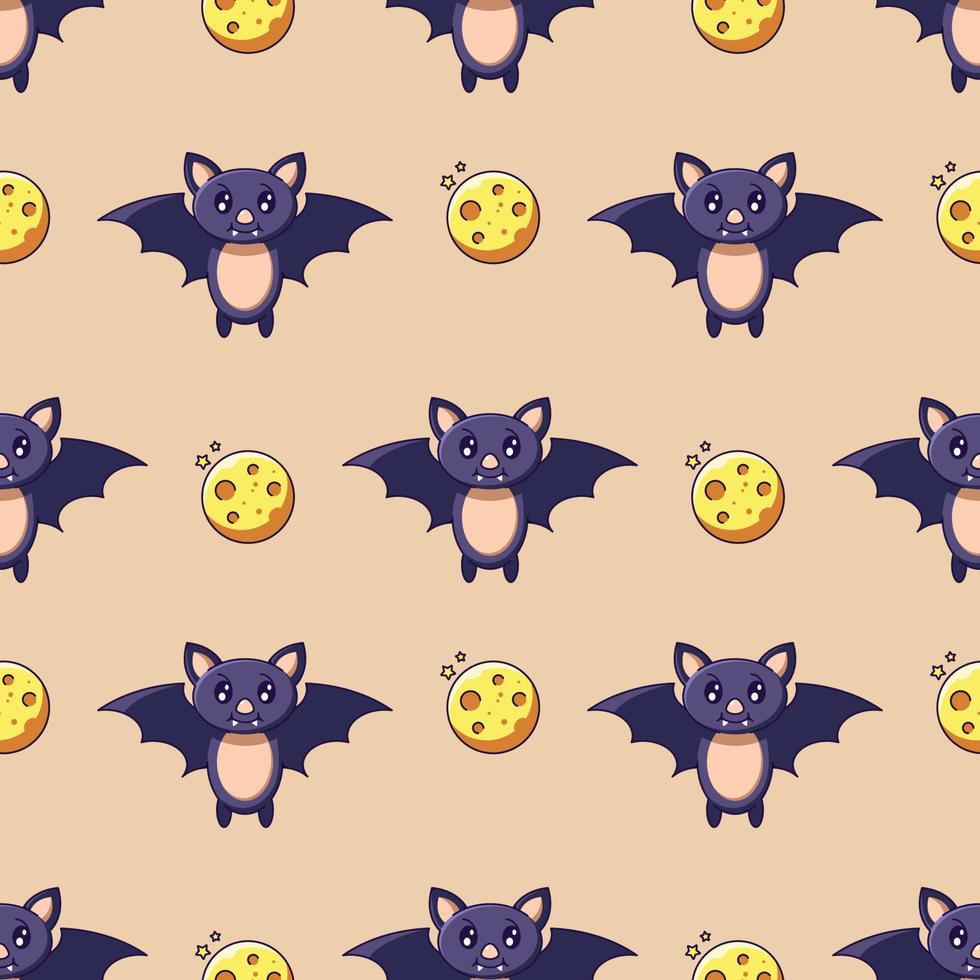 Halloween concept. Vibrant vector seamless pattern of bat and The Moon on light beige background. Perfect for wrapping, wallpapers, postcards, web sites, shops