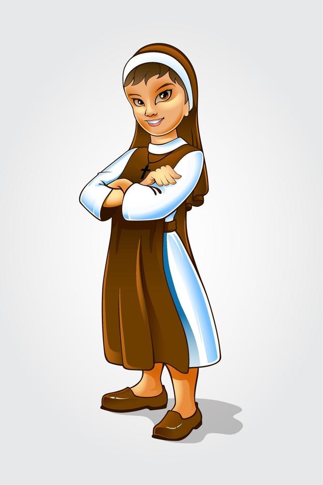personaje de dibujos animados de monja. hermana católica sonriente. Ilustración vectorial sobre fondo blanco. vector