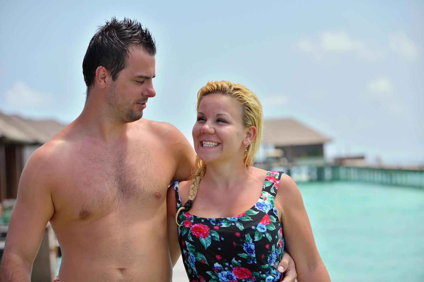 happy young  couple at summer vacation have fun and relax photo