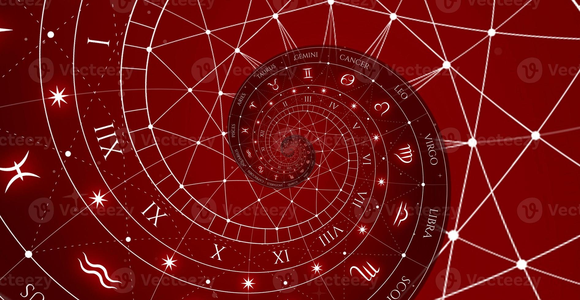 Astrological background with zodiac signs and symbol. photo