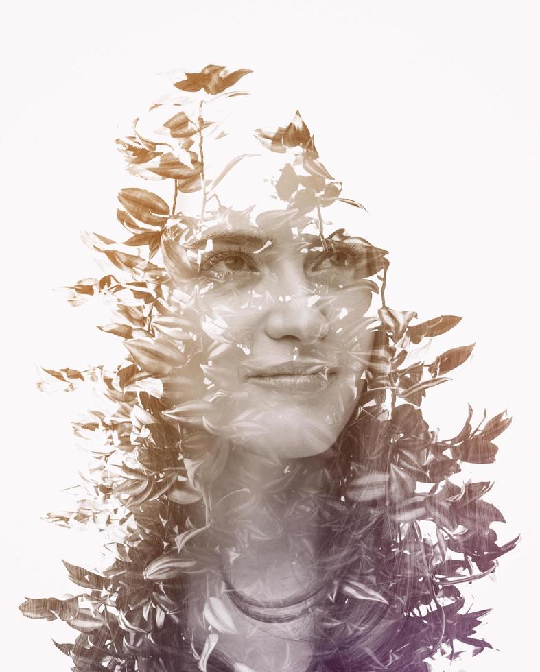 Double exposure of young beautyful girl photo
