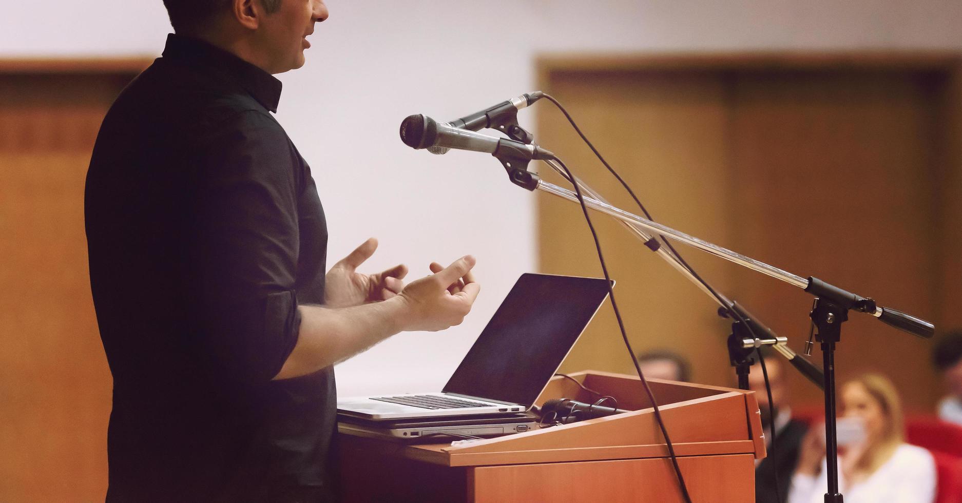 businessman giving presentations at conference room photo