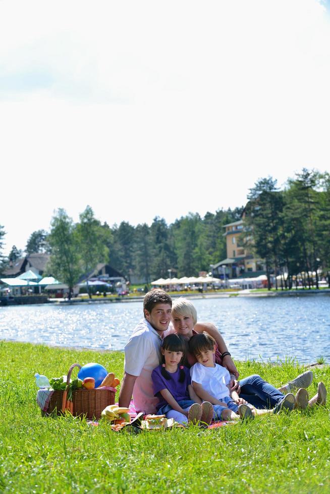 Happy family playing together in a picnic outdoors photo