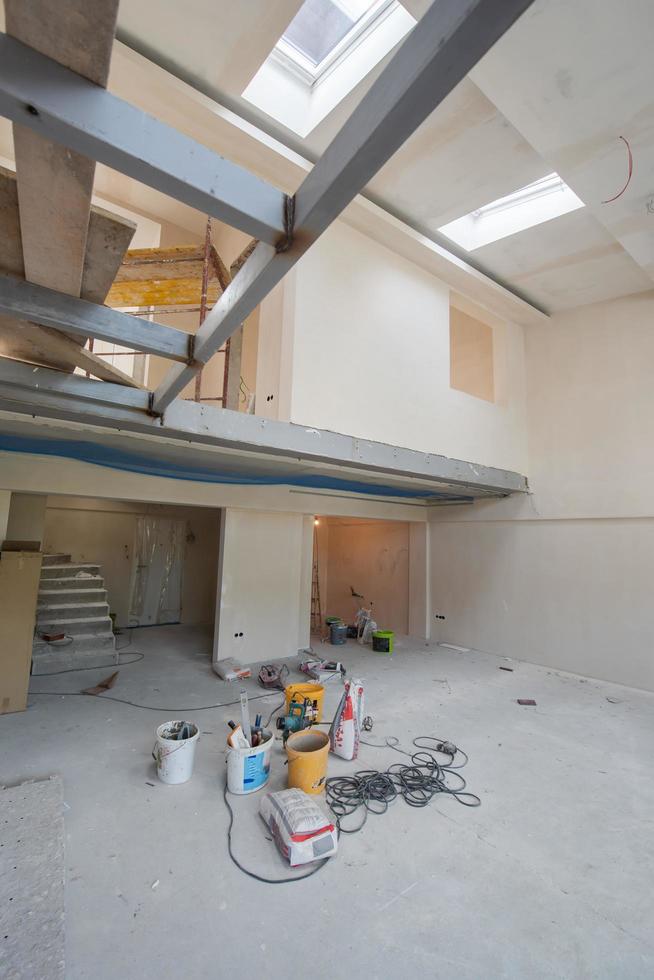 interior of construction site with scaffolding photo