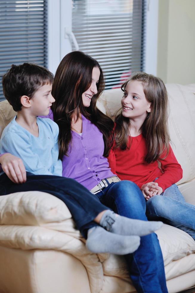 happy young family have fun at home photo