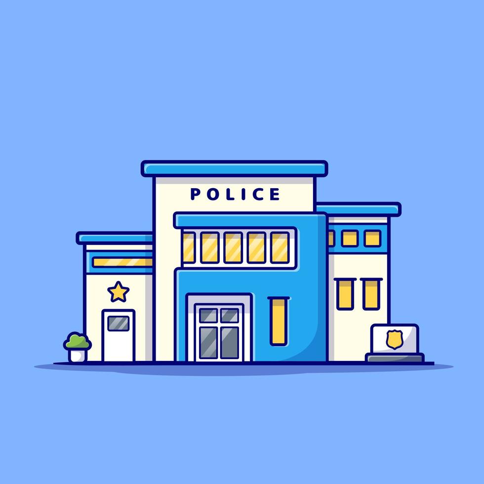 Police Office Cartoon Vector Icon Illustration. Building  Landmark Icon Concept Isolated Premium Vector. Flat Cartoon Style