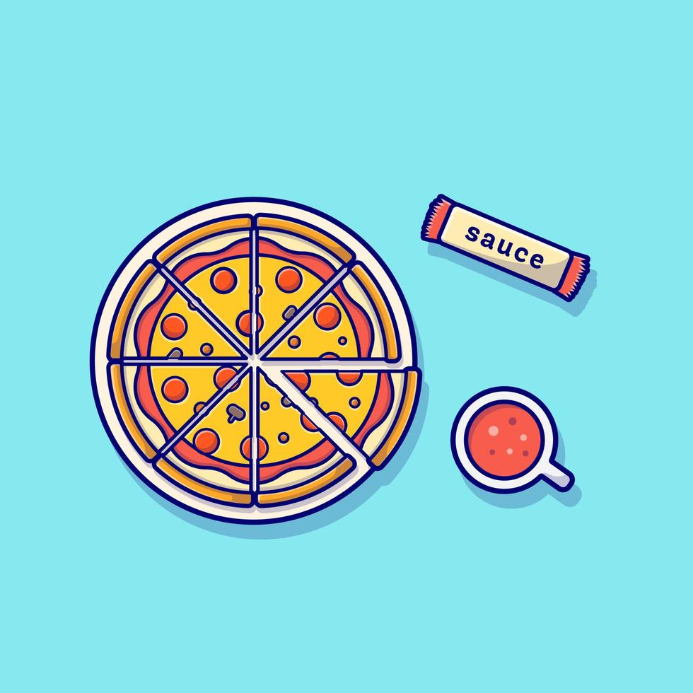 Pizza Cartoon Vector Icon Illustration. Food Object Icon Concept Isolated Premium Vector. Flat Cartoon Style