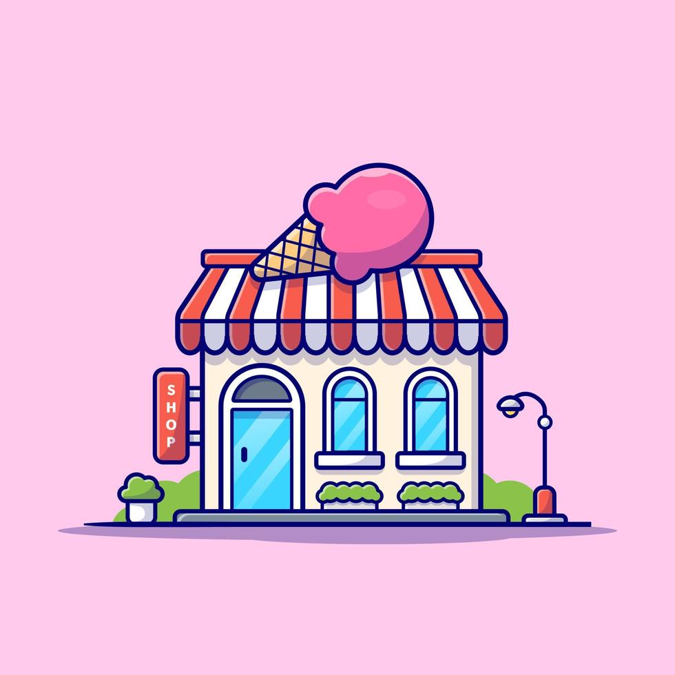 Ice Cream Shop Building Cartoon Vector Icon Illustration. Food Building Icon Concept Isolated Premium Vector. Flat Cartoon Style