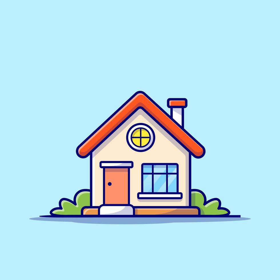 House Building Cartoon Vector Icon Illustration. Outdoor Building Icon Concept Isolated Premium Vector. Flat Cartoon Style