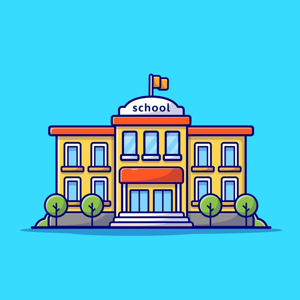 School Building Cartoon Vector Icon Illustration. Education Building Icon Concept Isolated Premium Vector. Flat Cartoon Style