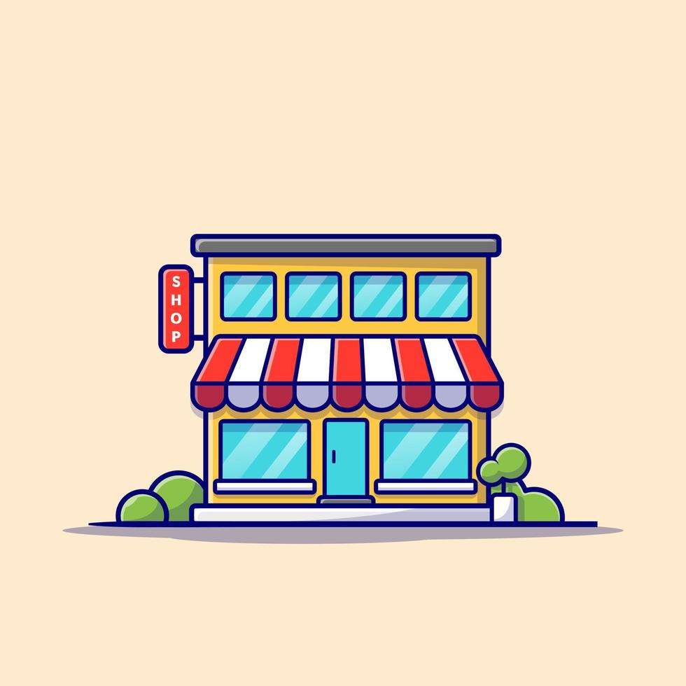 Shop Building Cartoon Vector Icon Illustration. Building Business Icon Concept Isolated Premium Vector. Flat Cartoon Style