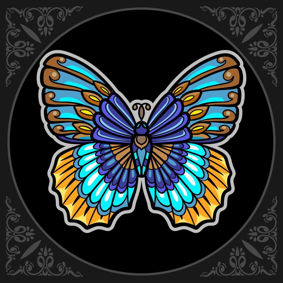 Colorful Beautiful butterfly mandala arts. isolated on black background vector