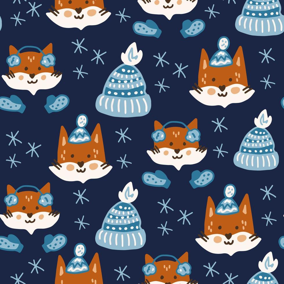 Winter fox childish seamless pattern vector