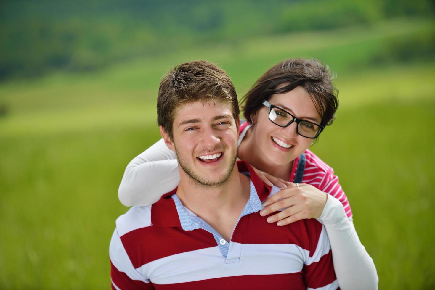 romantic young couple in love together outdoor photo
