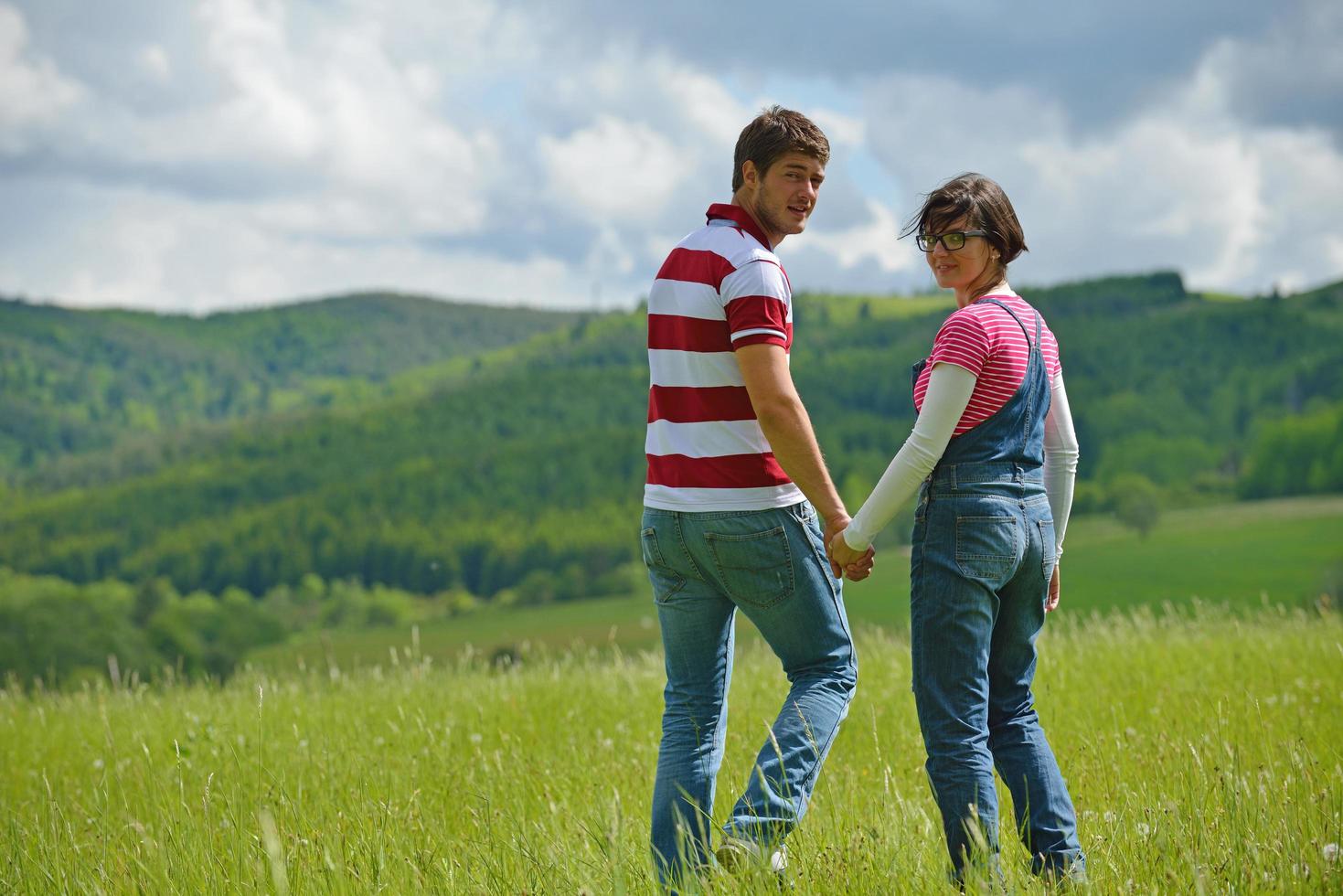 romantic young couple in love together outdoor photo