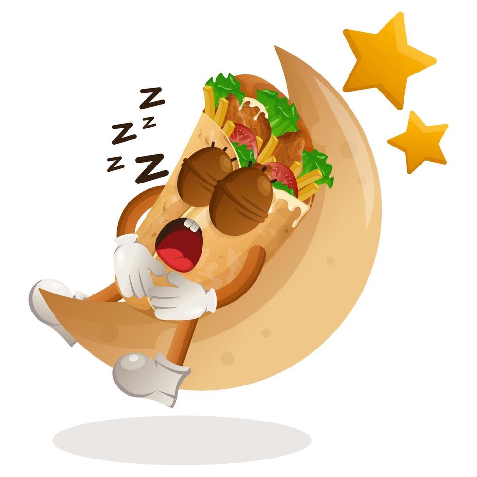 Cute burrito mascot sleeping, sleeping on the moon vector
