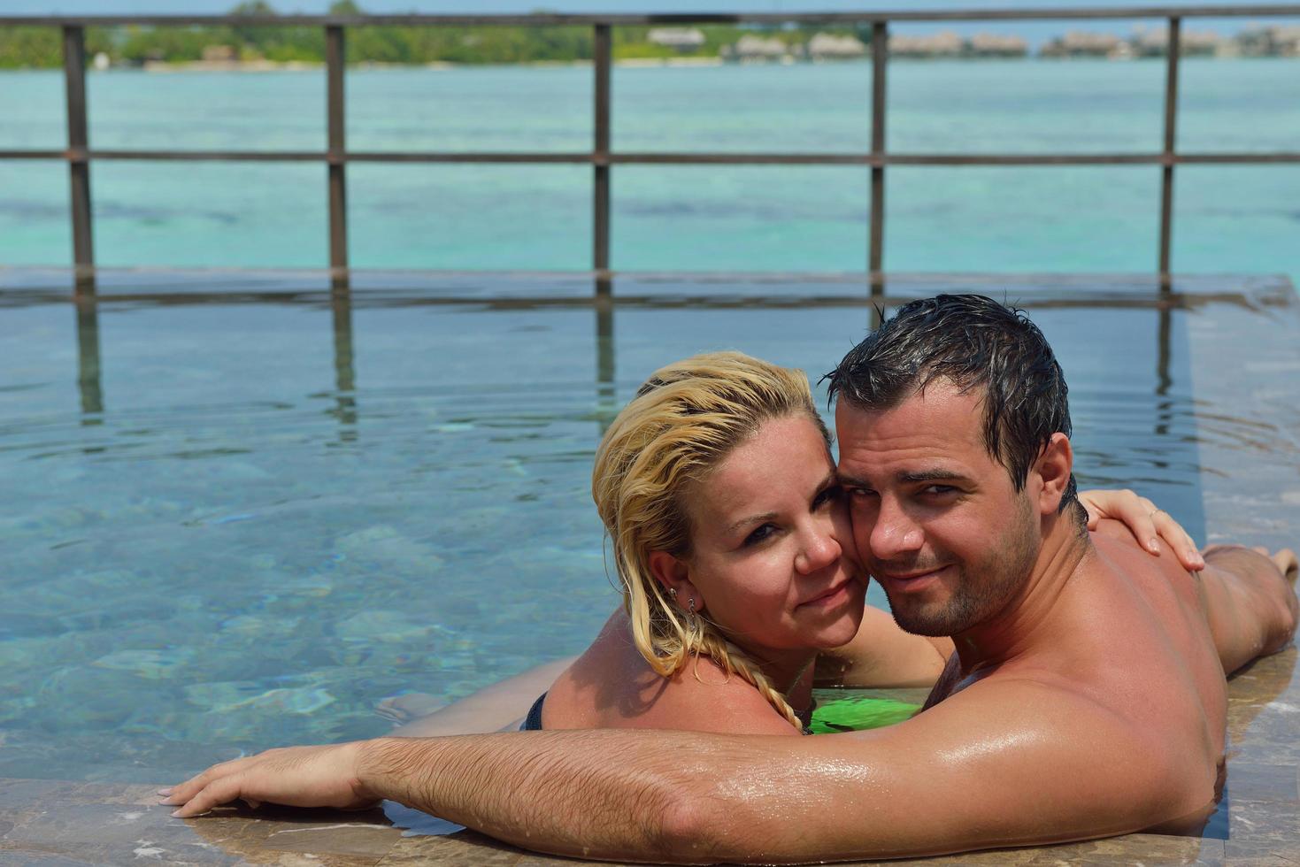 happy young  couple at summer vacation have fun and relax photo