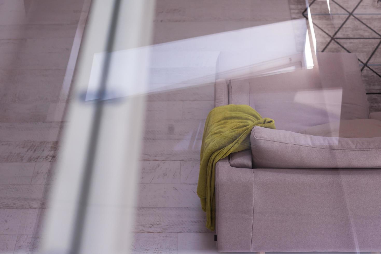 outside view trough window on two level apartment photo