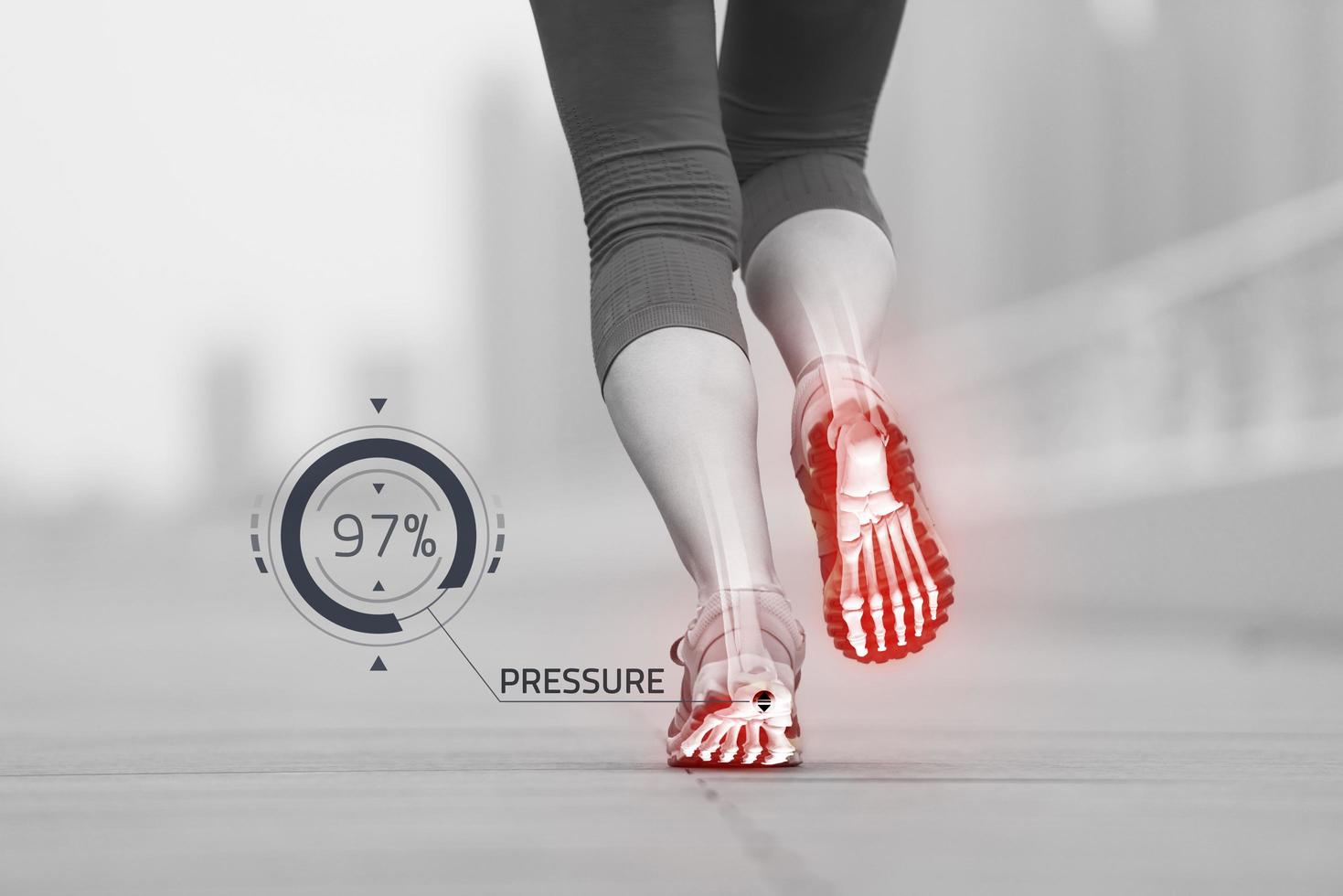 woman running on the promenade with pressure and skelethon shown photo