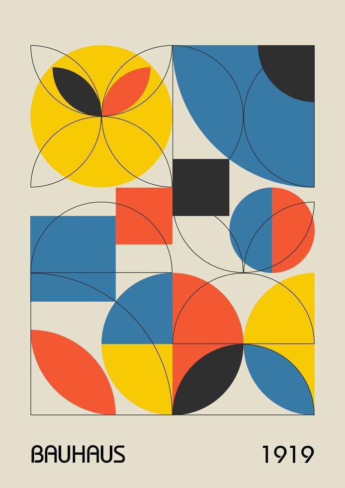 Minimal vintage 20s geometric design posters, wall art, template, layout with primitive shapes elements. Bauhaus retro pattern background, vector abstract circle, triangle and square line art.