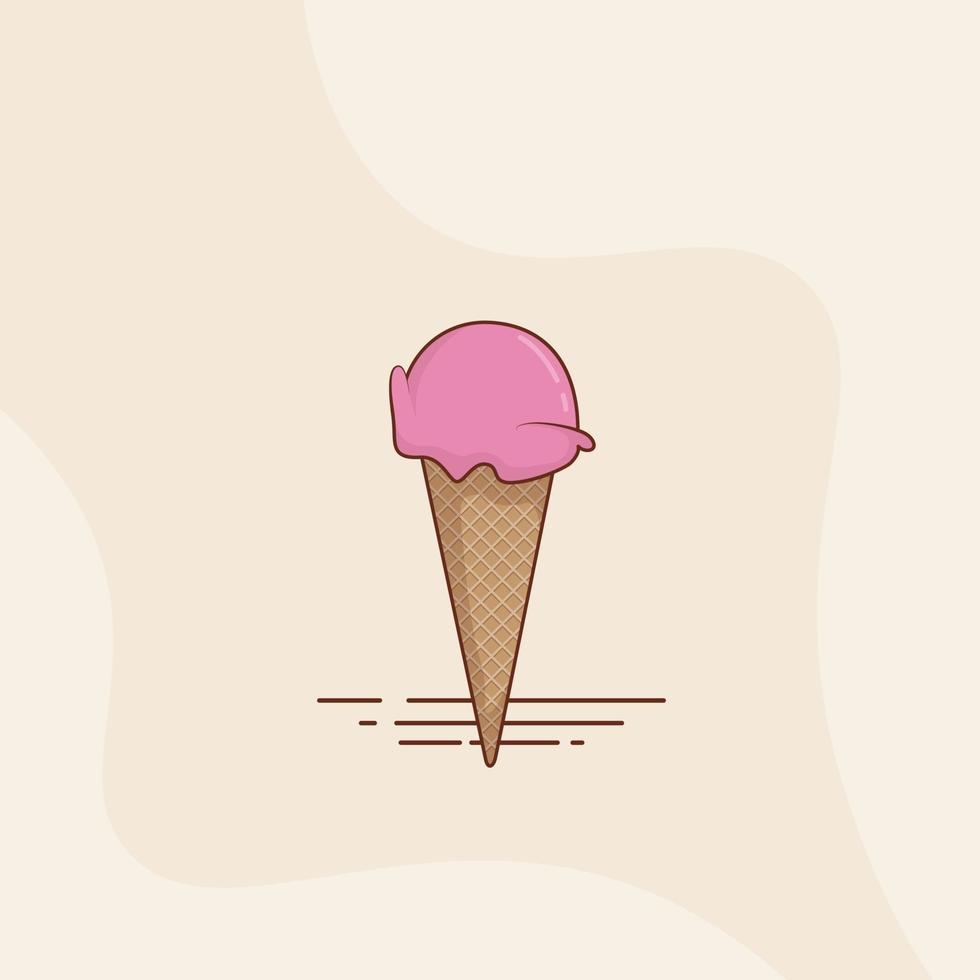 Pink Iced cream template in cartoon design with cone for beverage advertising design vector