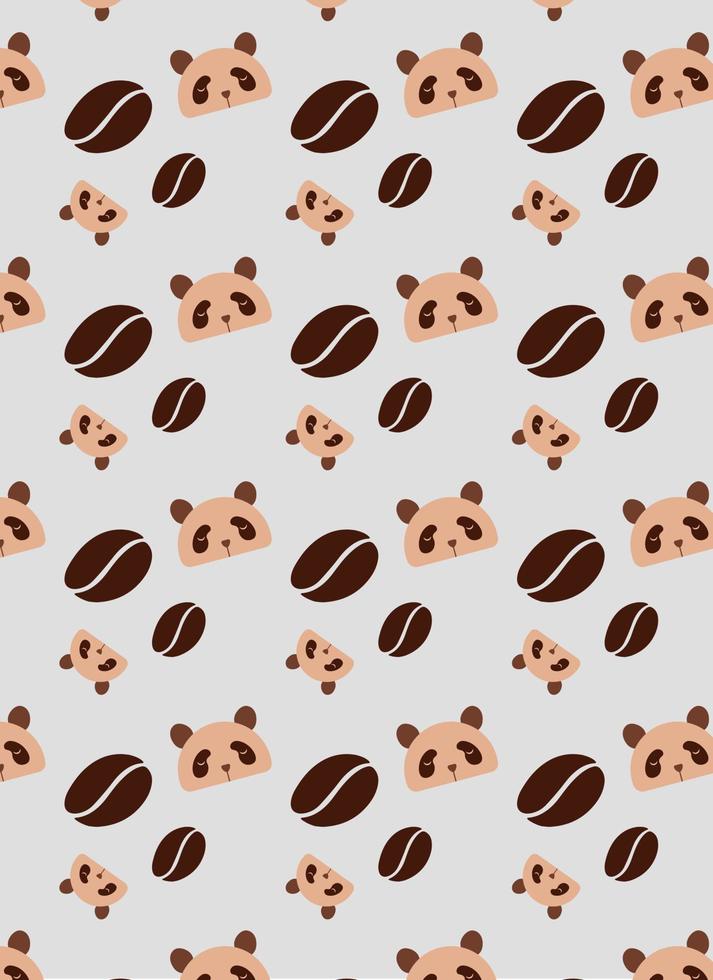 Seamless coffee bean and panda pattern background vector