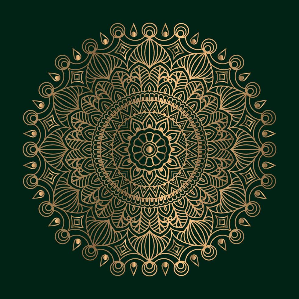 diseño de mandala indio y ornamental de lujo en fondo de color dorado vector