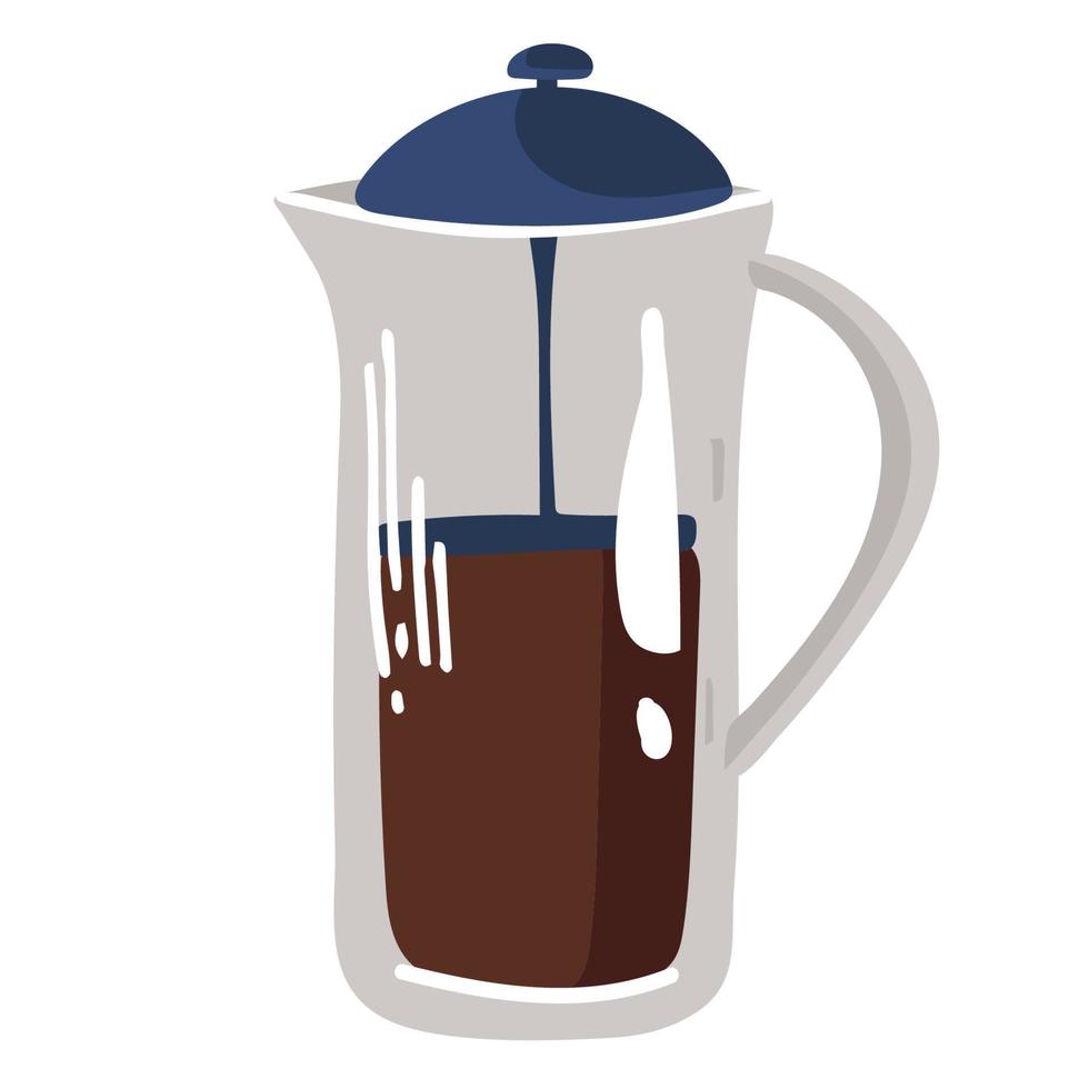 Teapot with coffee. french coffee The finished picture in the children's image. vector