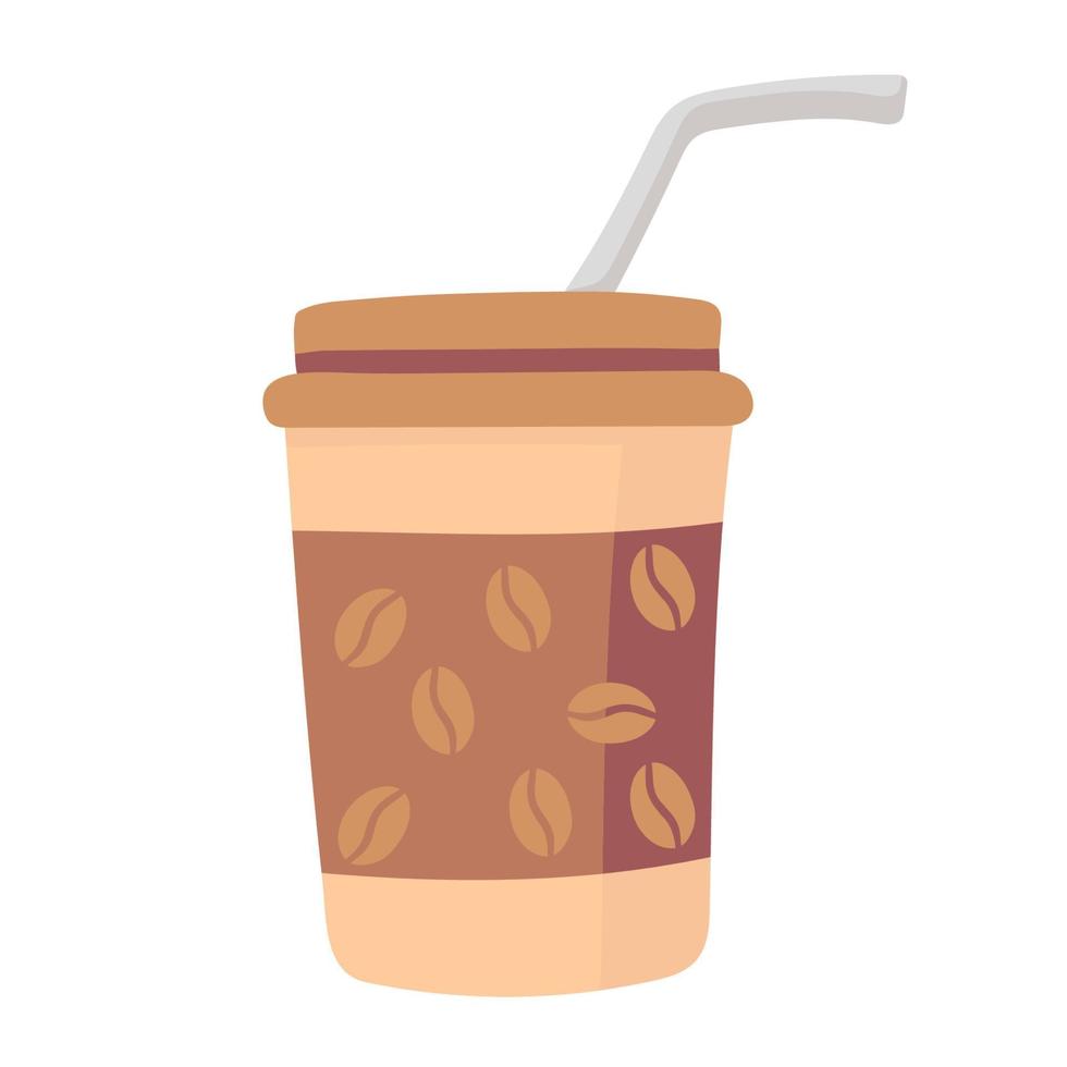 Ilustración de vector de taza de café aislado sobre fondo. taza de café de plástico con café caliente en estilo plano.