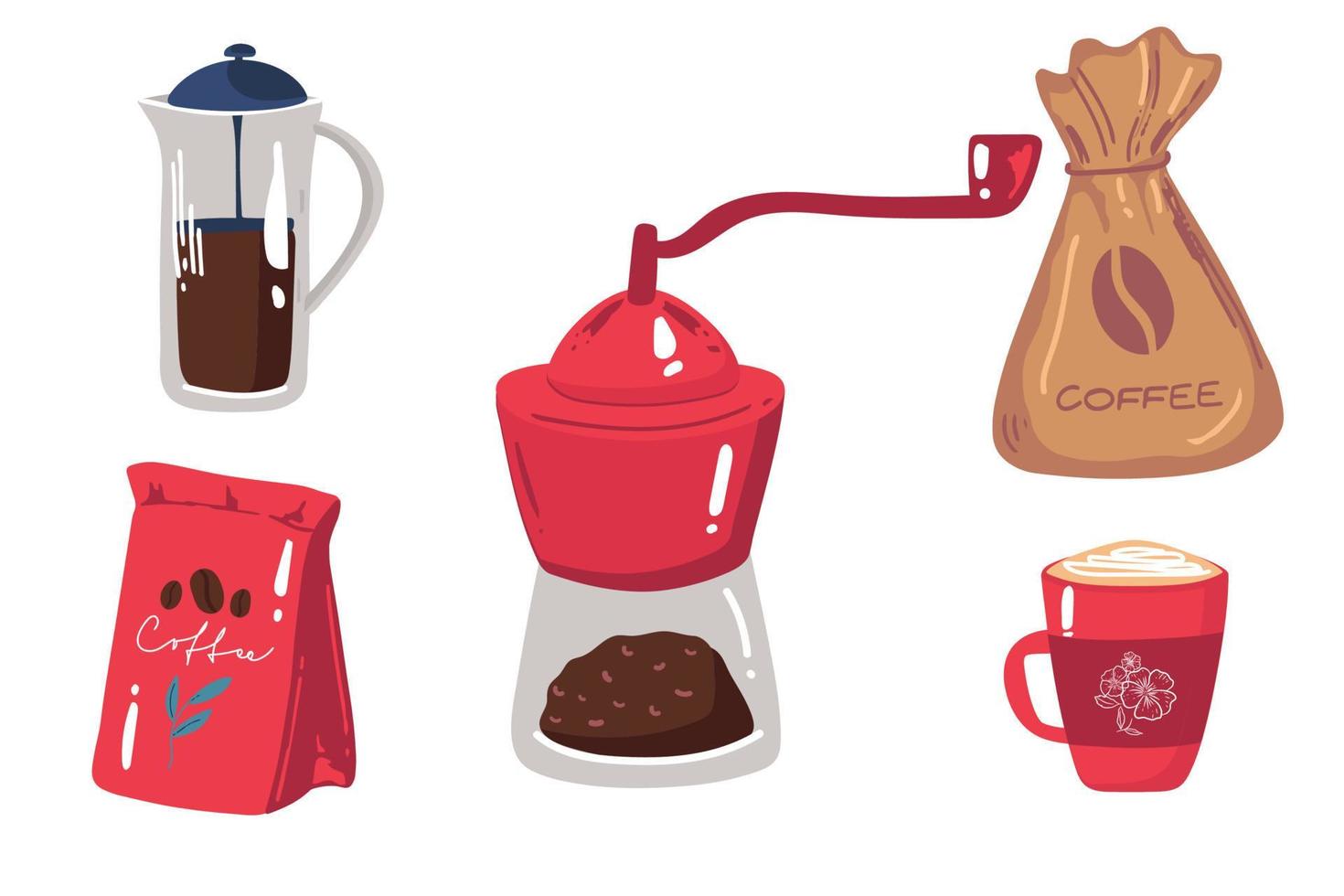 Big set of icons in flat style. Stylish coffee set of icons. Coffee, coffee drinks, coffee pots, and other devices and desserts vector