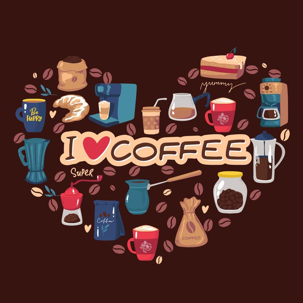 heart from coffee beans, vector illustration love coffee