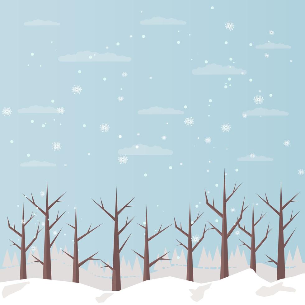 Trees with no leaves. Welcome winter. Winter Snowy Landscape with houses and trees vector