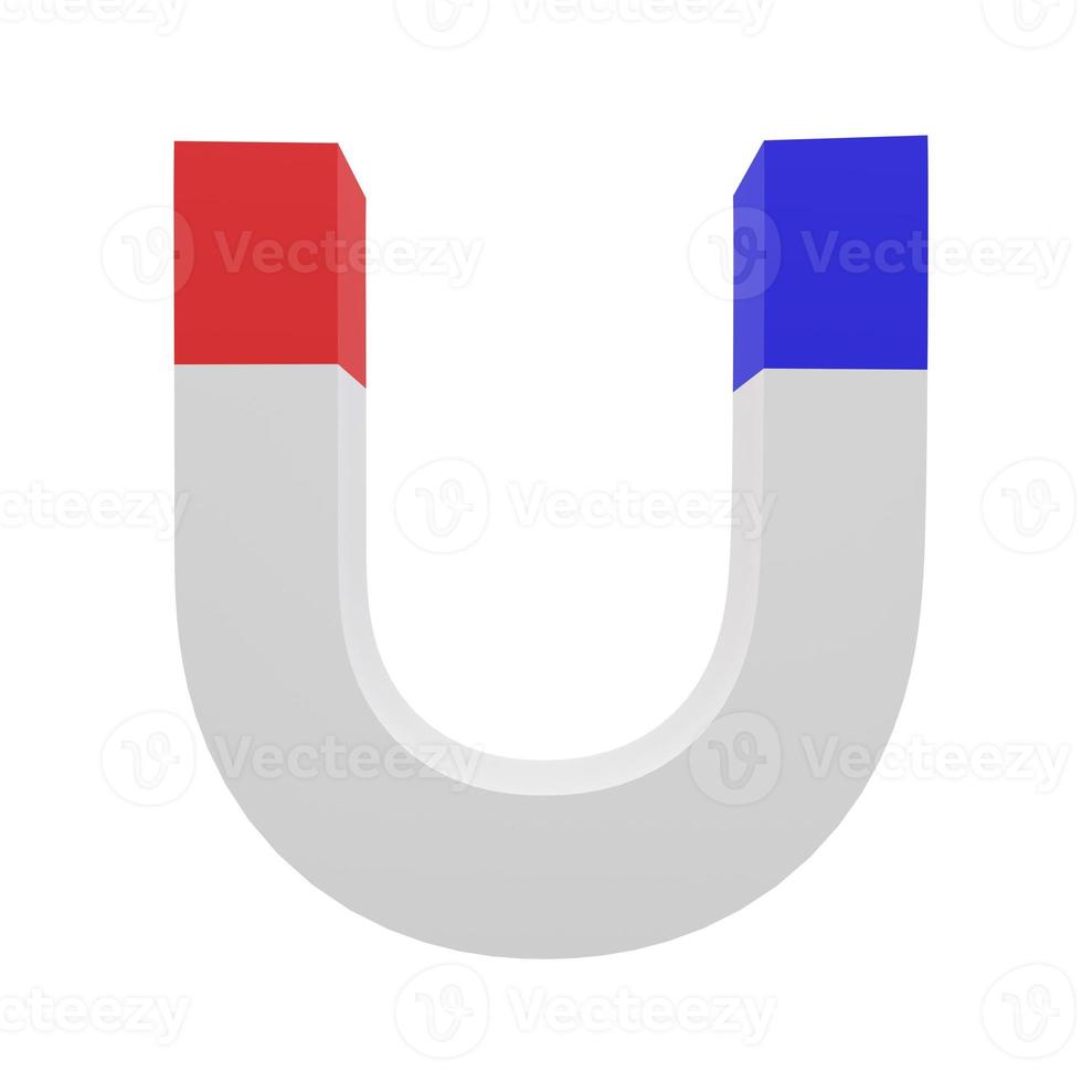 Red and blue magnet in horseshoe shape isolated on white background. 3D rendering. photo