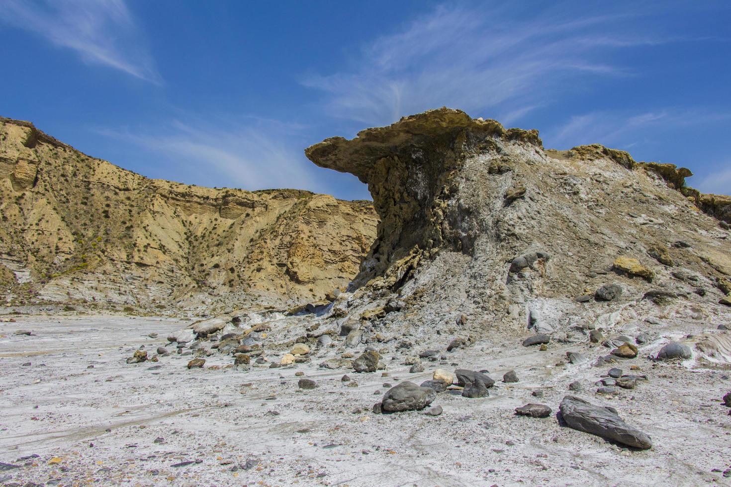 salt pan in desert, mountain in the tavernas desert, rocks in the desert of almeria, region of andalucia, spain photo