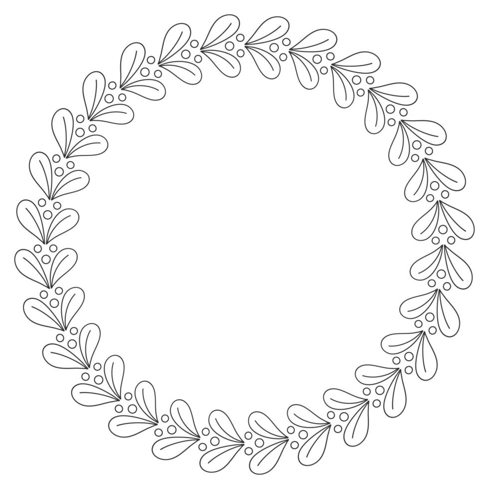 vector round frame with branch of leaves.