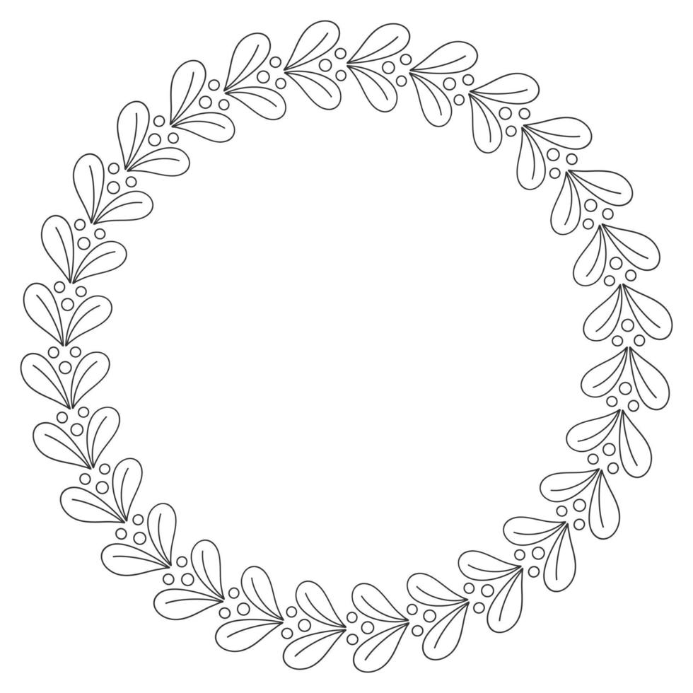 vector round frame with branch of leaves.