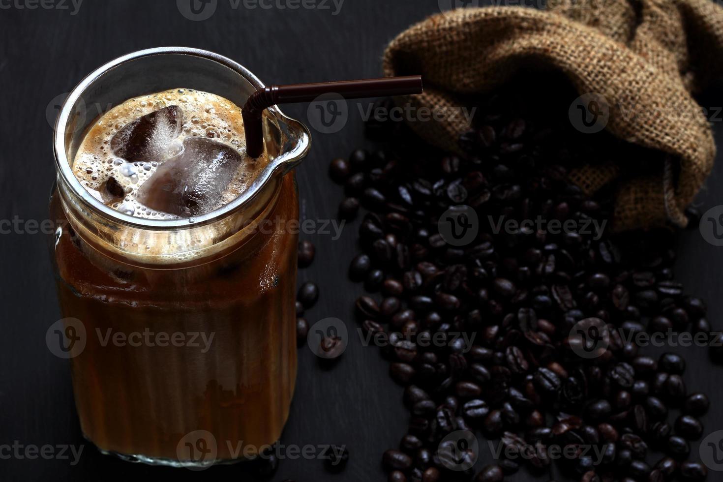 Ice Coffee and coffee bean. photo