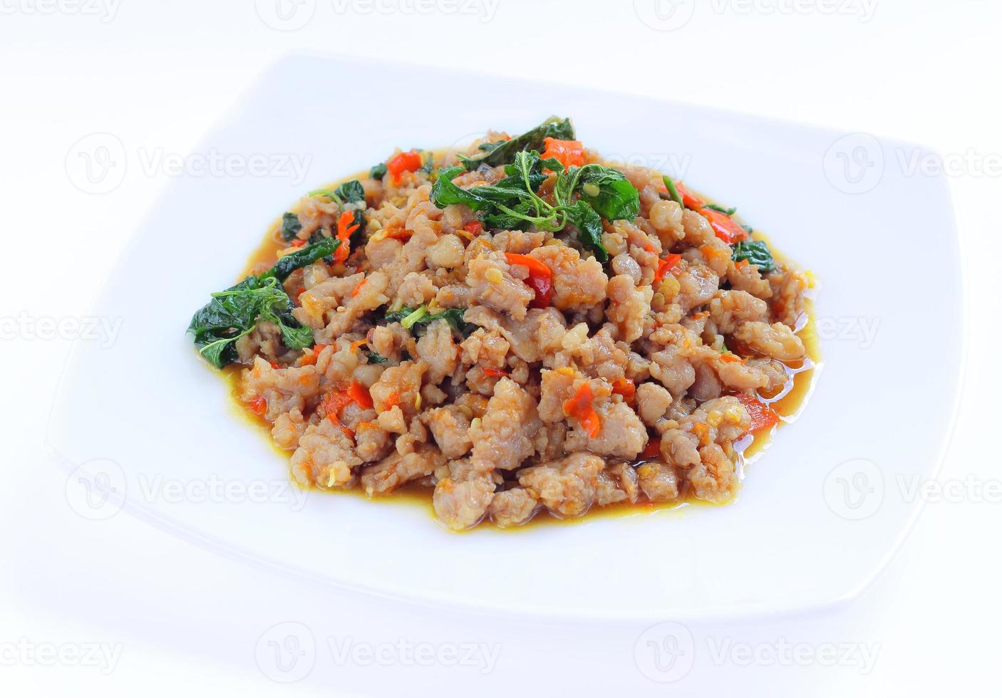 Pork with chili and Basil leaves. photo