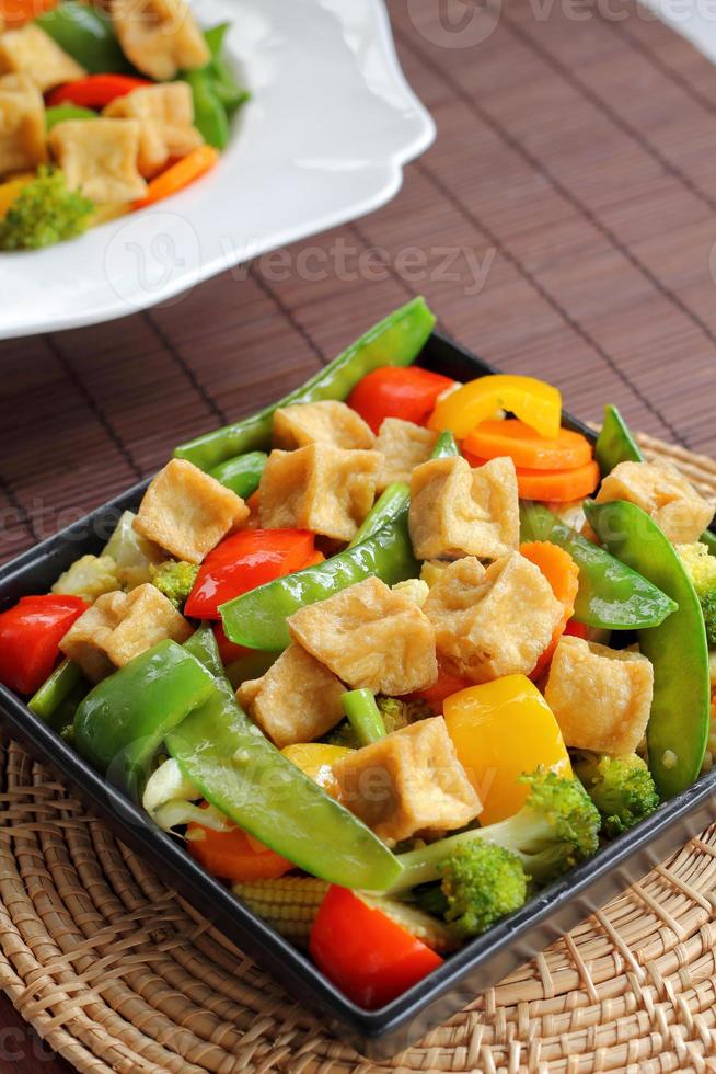Tofu and mixed vegetable stire fried. photo