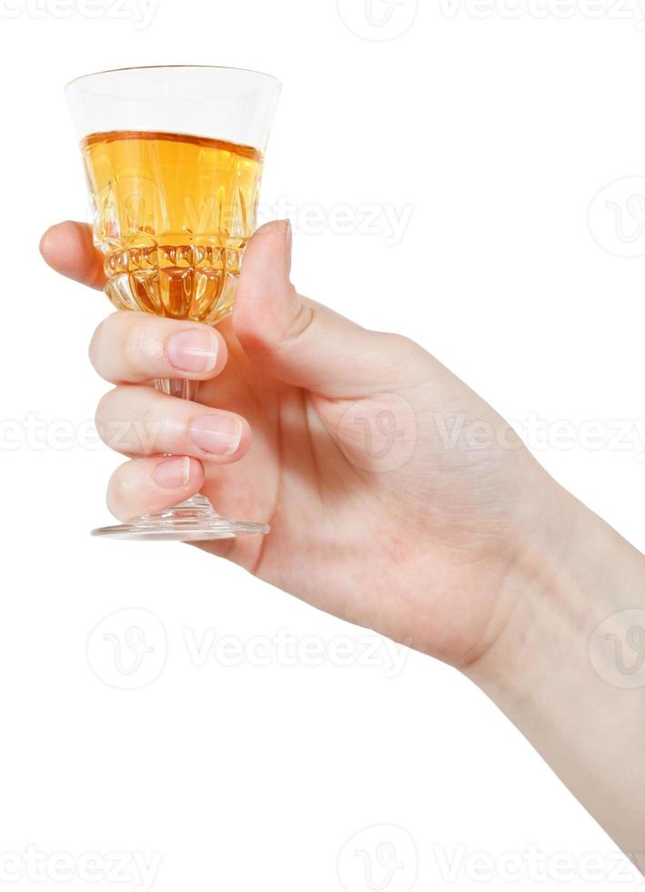 hand holds wineglass of aperitif wine photo