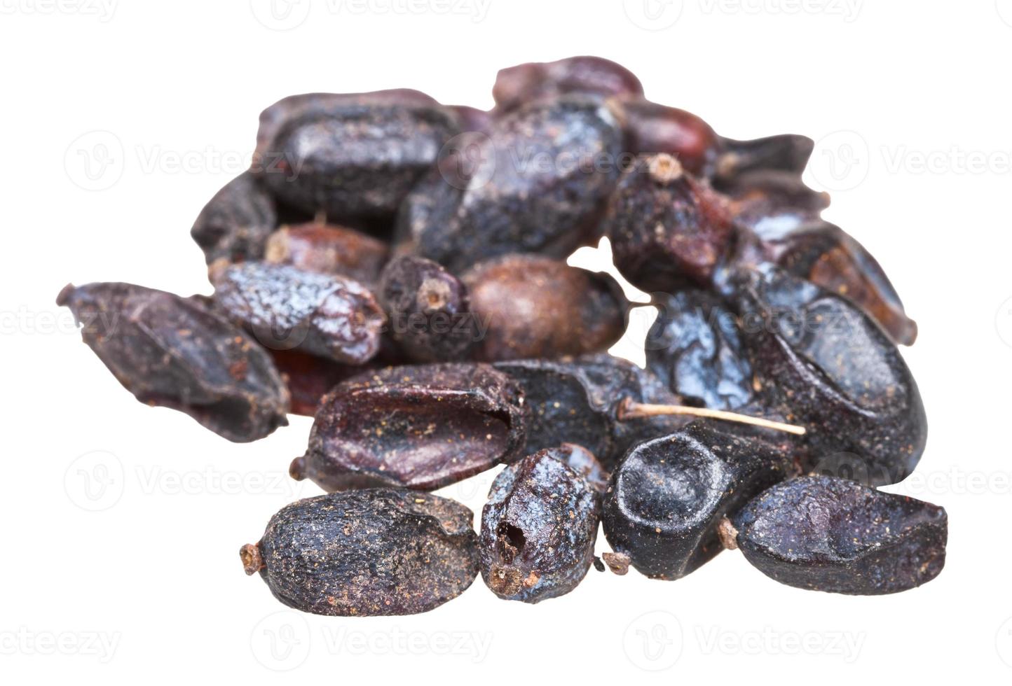 handful of dried black berberis fruits close up photo