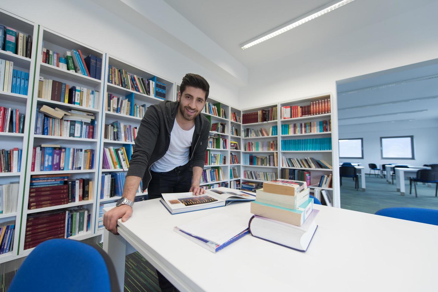 student study  in school library photo