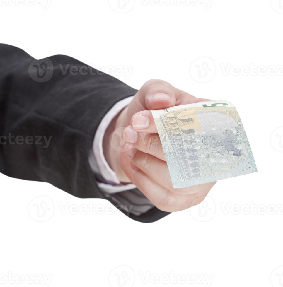 five euro banknote in male hand photo