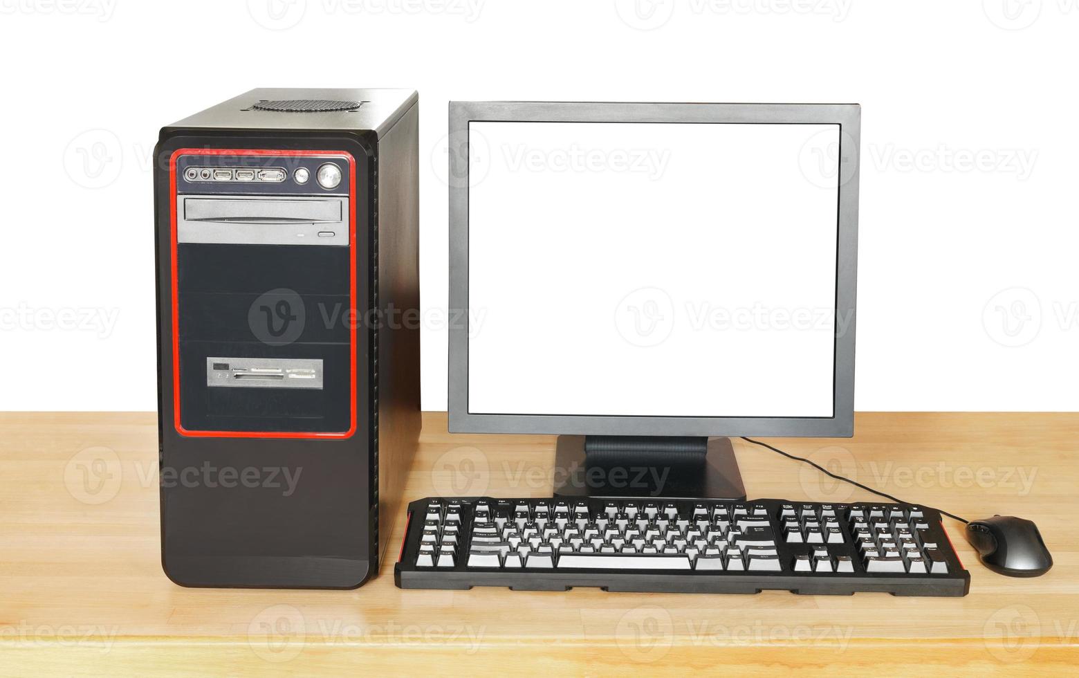 black computer and display with cut out screen photo
