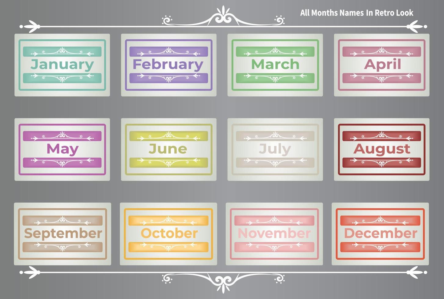 12 Months names in  Decorative Attractive Design with Retro Look vector