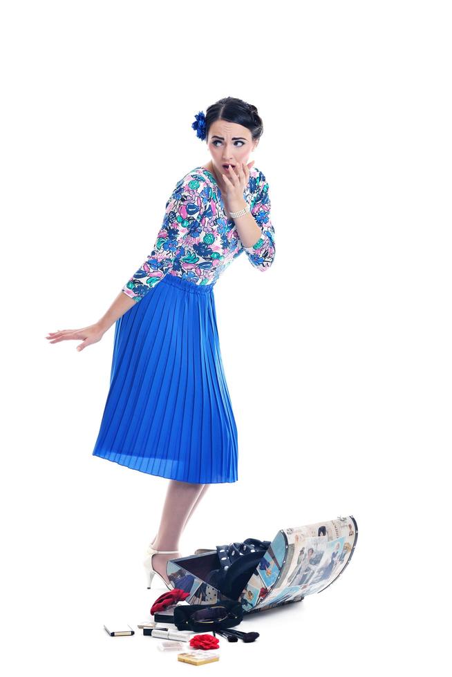 pinup retro  woman with travel bag isolated photo