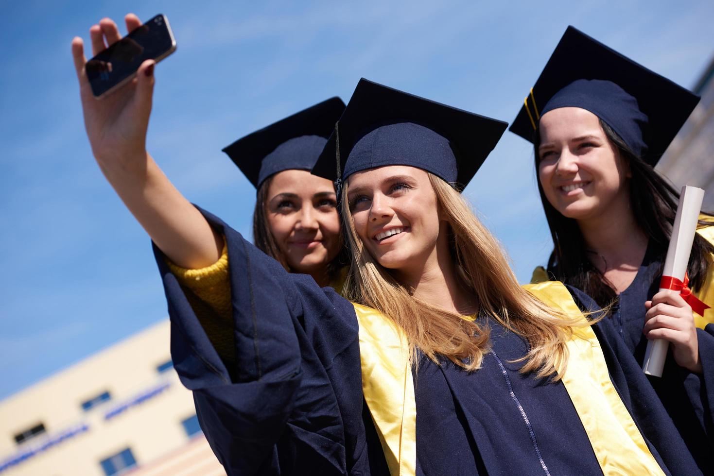 students group in graduates making selfie photo