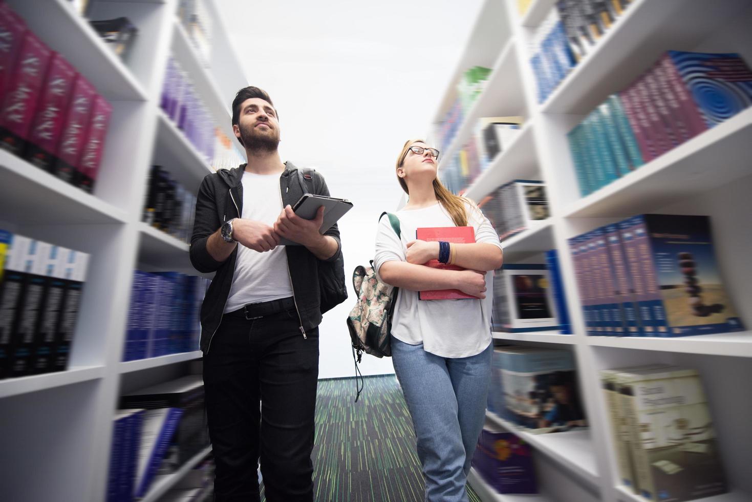 students group  in school  library photo