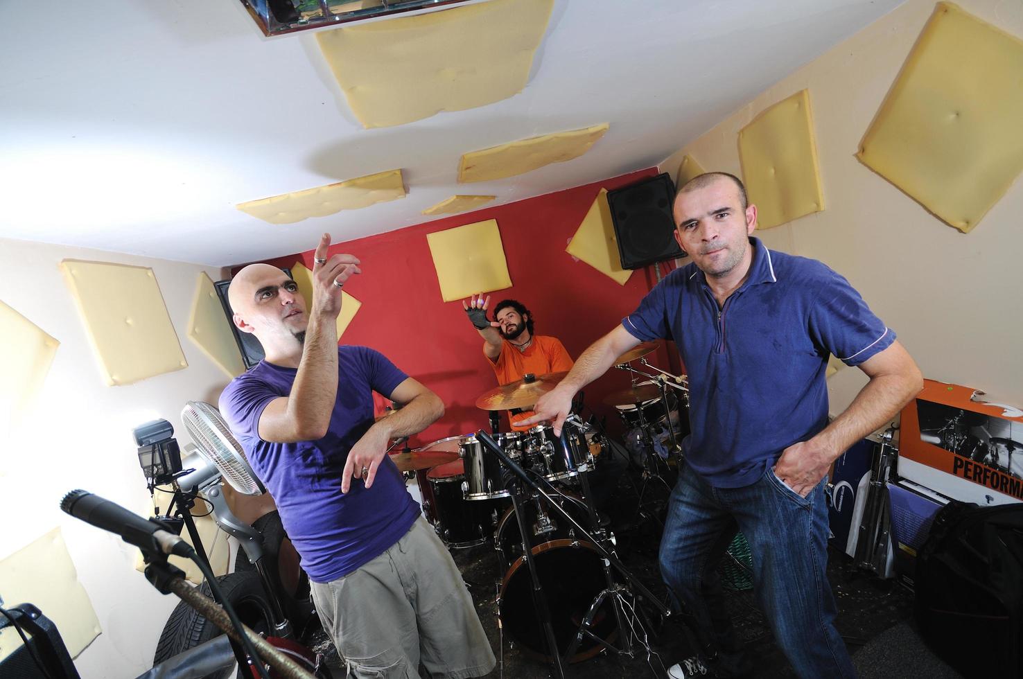 music band have training in garage photo